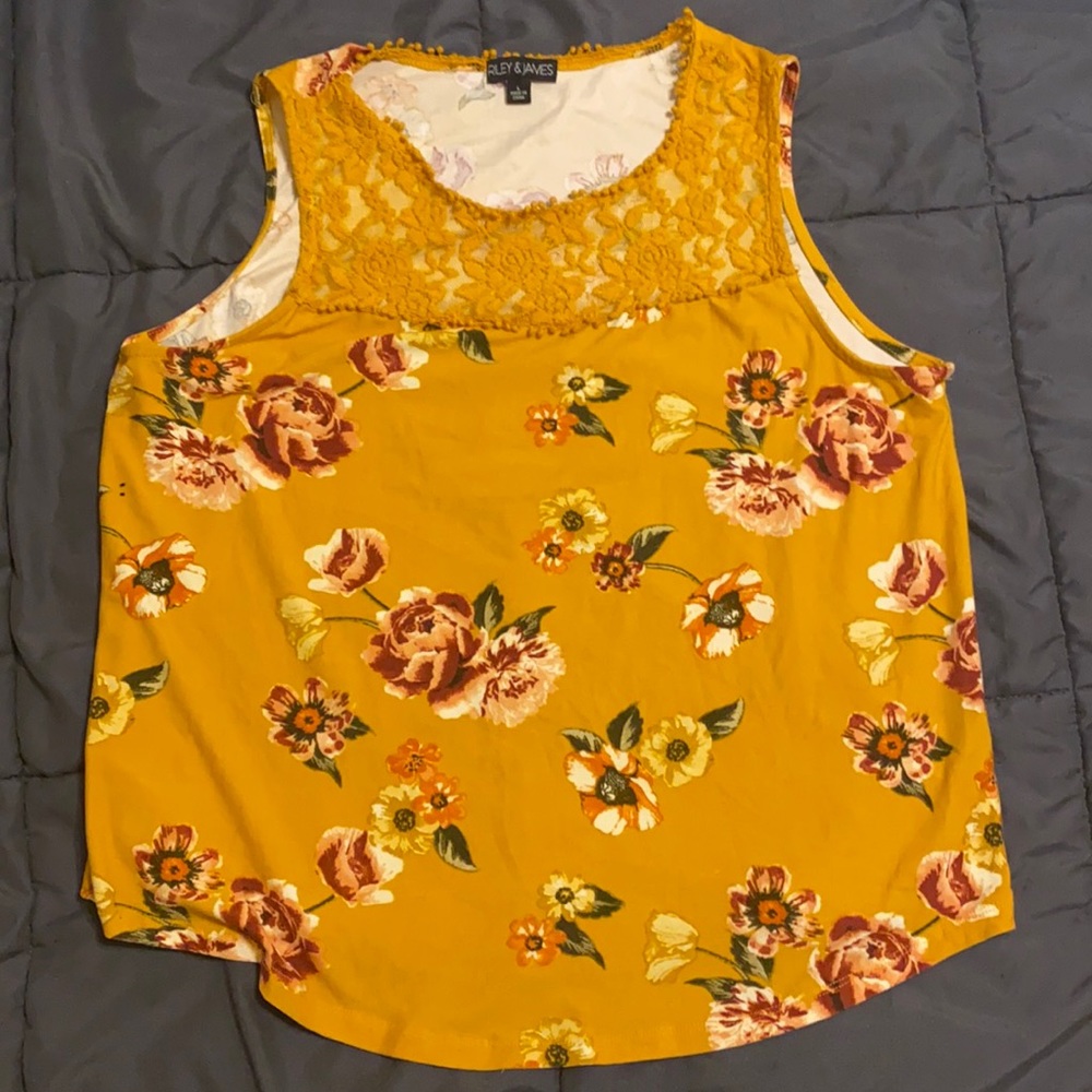 Yellow/orange floral and lace tank top
